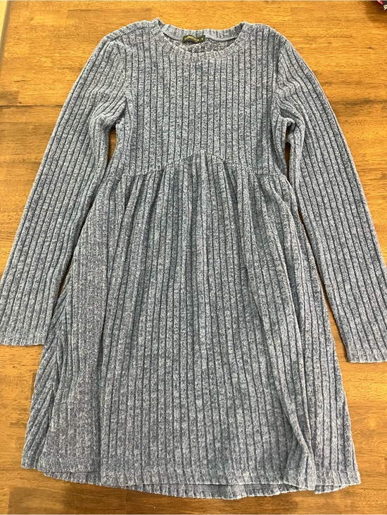 Ofeefan Dresses & Skirts - Long Sleeve Ribbed Knit Dress Blue A-Line Round Neckline Sweater Dress Small
